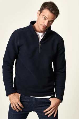 AC&Co / Altınyıldız Classics Men's Navy Blue Anti-pilling Non-Pilling Standard Fit Stand-up Collar Cold-Proof Fleece Sweatshirt