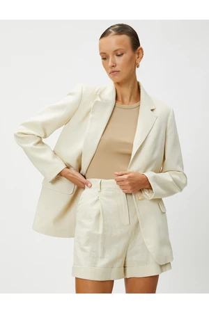 Koton Linen-Mixed Blazer Jacket with Pocket Flap