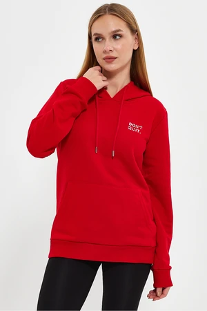 River Club Women's Red Dont Quit Printed 3 Thread Hooded Sweatshirt