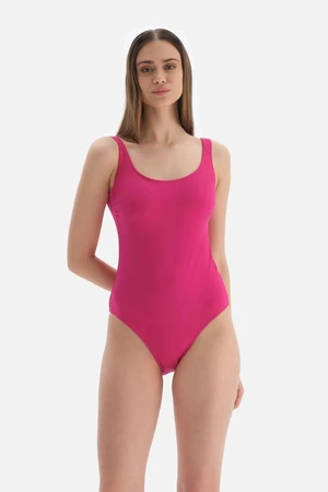 Dagi Fuchsia U-Neck Thick Straps Swimsuit