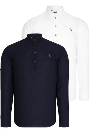 DOUBLE SET G783 DEWBERRY JUDGE COLLAR SHIRT-WHITE-NAVY BLUE