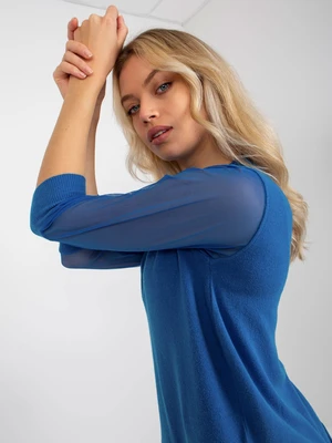 Dark blue women's classic sweater with 3/4 sleeves