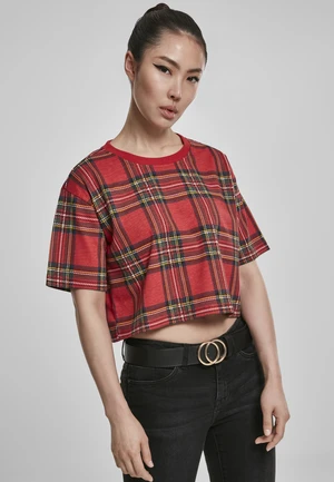 Women's short oversized T-shirt AOP Tartan red/bl