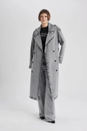 DEFACTO Belted Long Jean Trench Coat