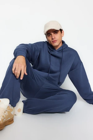 Trendyol Pale Indigo Oversize/Wide Cut Hooded Warm Sweatshirt Tracksuit