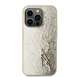 Zadní kryt Karl Lagerfeld Wrinkled PU Signature Logo pro Apple iPhone 15 Pro, zlatá