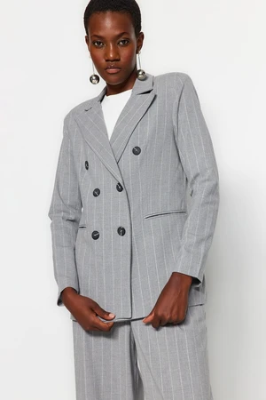 Trendyol Gray Silvery Detailed Lined Woven Striped Blazer Jacket