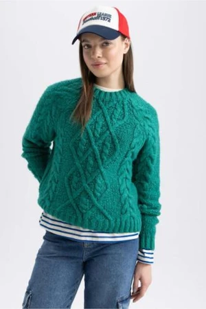 DEFACTO Crew Neck Green Sweater