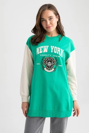 DEFACTO Relax Fit Crew Neck University Printed Sweatshirt Tunic