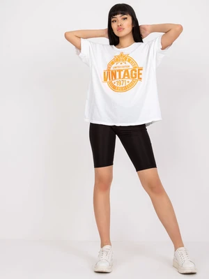 White and orange cotton t-shirt with appliqué