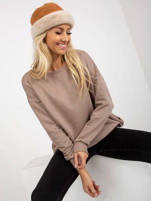 Basic dark beige long sweatshirt with pockets