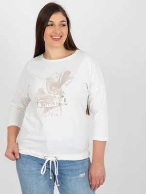 Ecru women's blouse plus size with print and appliqué