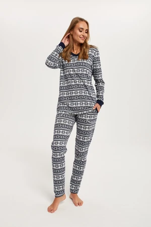 Women's pyjamas Alaska long sleeves, long trousers - navy blue print