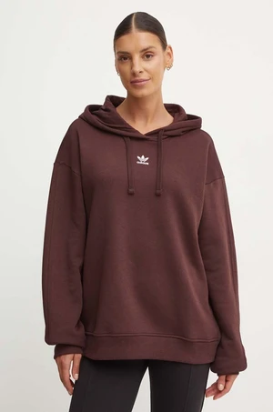 Mikina adidas Originals dámska, hnedá farba, s kapucňou, jednofarebná, IY2443