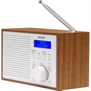 Rádioprijímač s DAB+ Denver DAB-46 biely Radiopřijímač s DAB+/FM  tunerem s funkcí budíku ve stylovém dřevěném korpusu, Sleep, Snooze, LCD displej