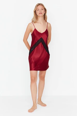 Trendyol Burgundy Weave Satin Nightgown With Lace Detail