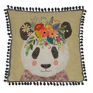 Vankúš s prímesou ľanu Little Nice Things Floral Panda, 45 x 45 cm