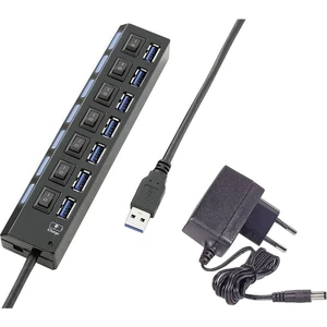 Renkforce  7 portů USB 3.0 hub možné spínať jednotlivo, so stavovými LED, s nabíjacím portom pre iPad čierna