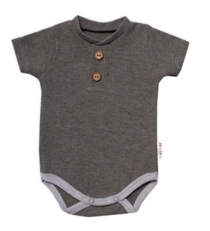 Baby Nellys Kojenecké žebrované body s knoflíčky kr. rukáv, Boy - šedé, vel. 74 (6-9m)