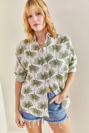 Bianco Lucci Women's Floral Patterned Linen Shirt