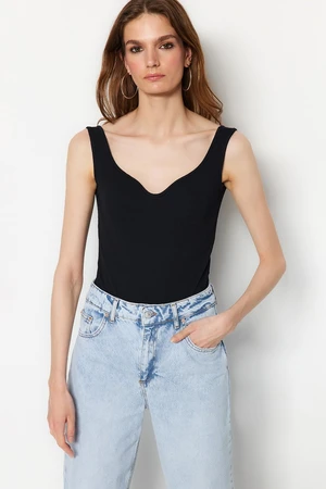 Trendyol Black Corduroy Sweetheart Bodysuit