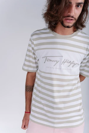 Tommy Hilfiger Tričko - SIGNATURE STRIPE RELAXED FIT TEE béžové