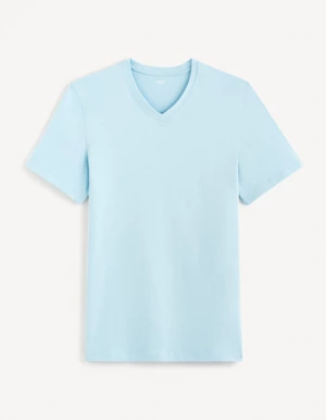 Světle modré pánské basic tričko Celio Debasev