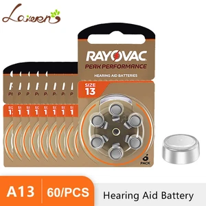 Hearing Aid Batteries 60 PCS 10 Cards Zinc Air 1.45V Rayovac Peak A13 13A 13 P13 PR48 Hearing Aid Battery For hearing aids