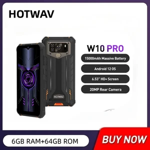 HOTWAV W10 Pro Mobile Phone 6GB+64GB Android 12 IP68 Waterproof Rugged Phone Helio P22 6.53 Inch 20MP Rear Camera 15000mAh