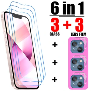 6IN1 Tempered glass for iPhone14 Plus 13 12 11 mini Xs max XR X 8 7 6 6S Plus SE screen protector for 14 13 12 11 Pro Max glass