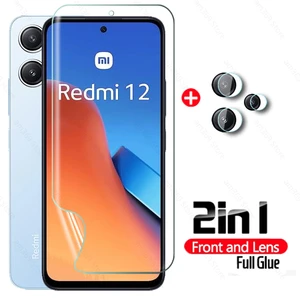 2in1 Full Glue Hydrogel Film For Xiaomi Redmi 12 4G Screen Protector Redmy 12 Redmi12 23053RN02A 6.79inch 2023 Camera Lens Glass