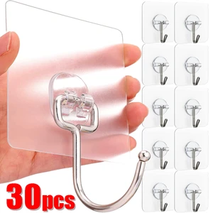 Transparent Steel Strong Adhesive Hooks Storage Hanger for Kitchen Bathroom Door Wall Sticky Hanging Hook Plug Socket Holder