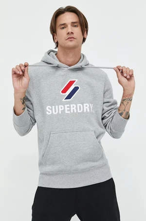 Mikina Superdry pánská, šedá barva, s kapucí, melanžová