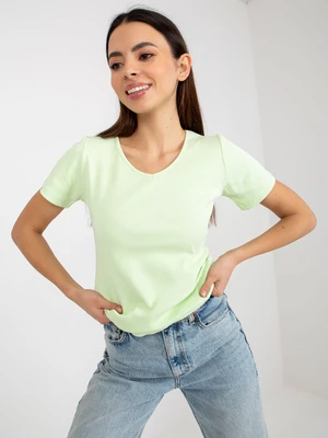 Basic lime green ribbed blouse with short sleeves