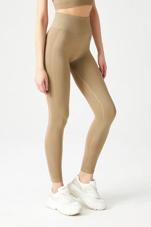 LOS OJOS Khaki High Waist Seamless Organizing Sports Leggings.