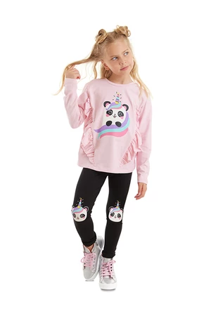 Denokids Panda Jednorožec Dievčenský Detský Oblek s Tričkom a Legínami