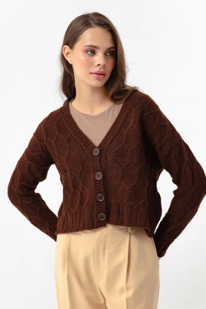 Lafaba Women's Brown Knitted Detailed Cardigan with a Sharon Knitwear