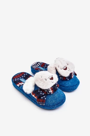 Children's slippers with thick soles with teddy bear, blue, Dasca