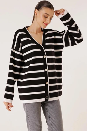 By Saygı Cross Striped Yellow Front Buttoned Cardigan