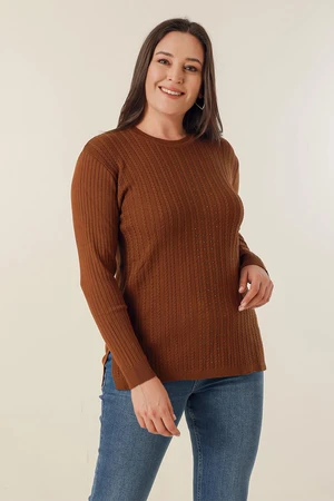 By Saygı Braided Plus Size Sweater with Beading Detail on the Front.