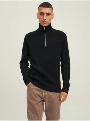 Men's Black Ribbed Sweater with Zipper Jack & Jones Perfect - Men