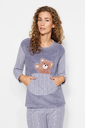 Trendyol Smoked Wellsoft Teddy Bear Patterned Tshirt-Pants and Knitted Pajamas Set