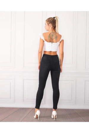 BİKELİFE Black Nail Detail High Waist Lycra Denim Trousers.