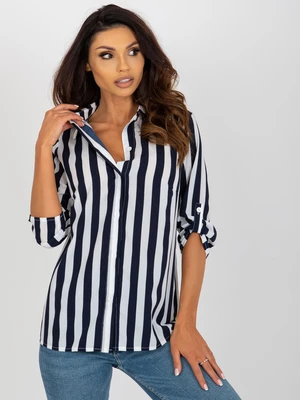 Summer shirt blouse in navy blue and white