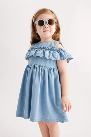 DEFACTO Baby Girl Floral Half Sleeve Jean Dress