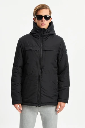 River Club Men's Black Fiber Inside Water and Windproof Hooded Winter Sports Coat & Coat & Parka