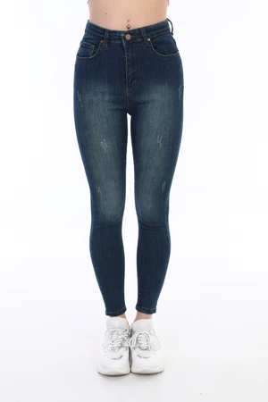 BİKELİFE Green Tinted Nail Detail High Waist Lycra Denim Trousers.