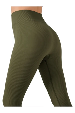 LOS OJOS Women's Olive High Waist Seamless Ribbons Contouring Sports Leggings.