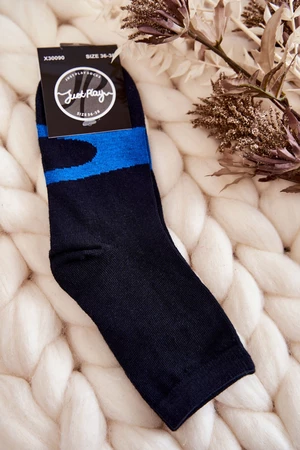 Women's cotton socks with blue pattern dark blue