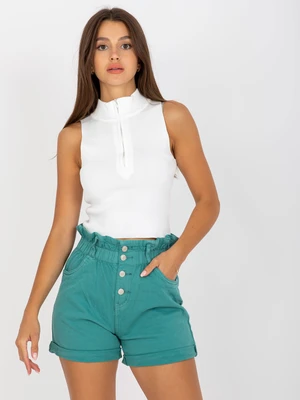 Women's Turquoise Denim Button Shorts